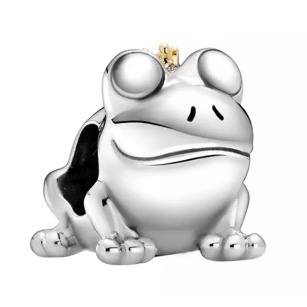 NEW•Silver Frog Prince w/gold crown DIY charm